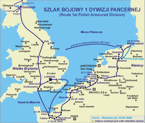 1 Dywizja Pancerna route